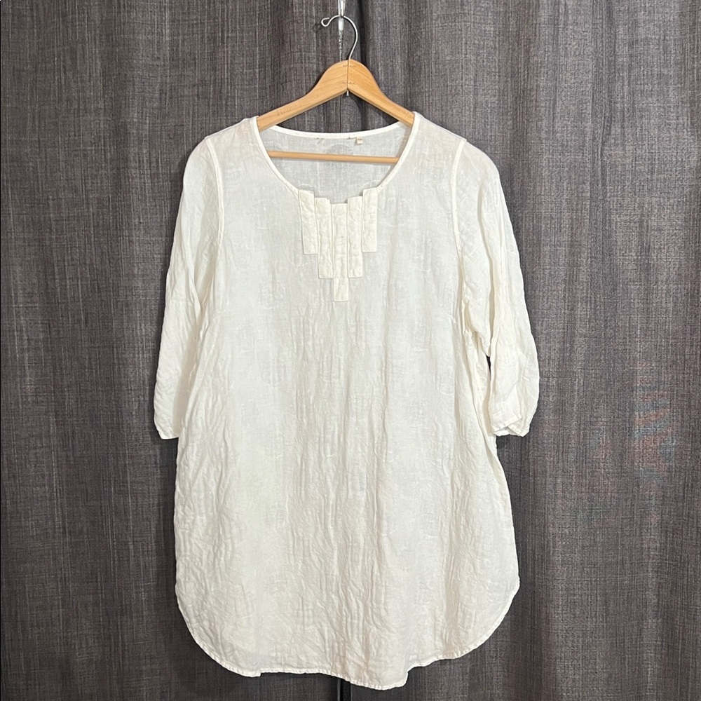 White linen 3/4 sleeve tunic blouse dress size small/ medium